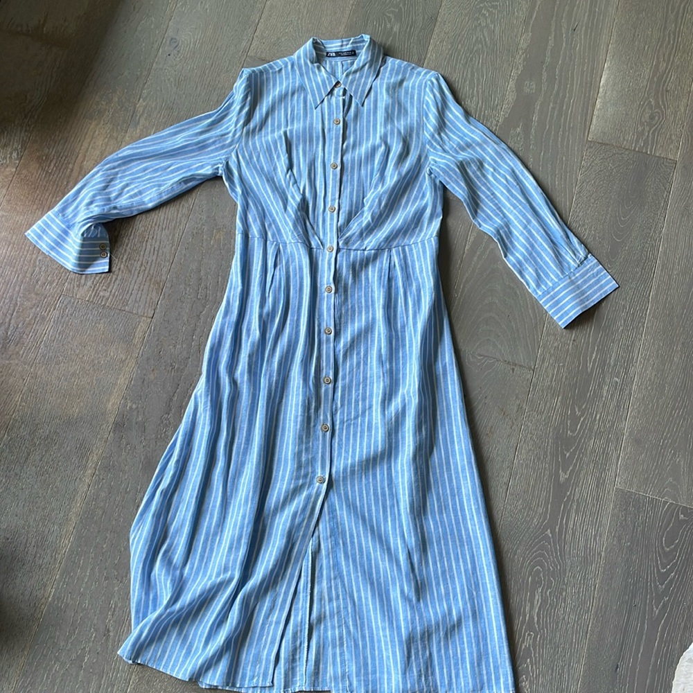 Zara long sleeve colored linen dress